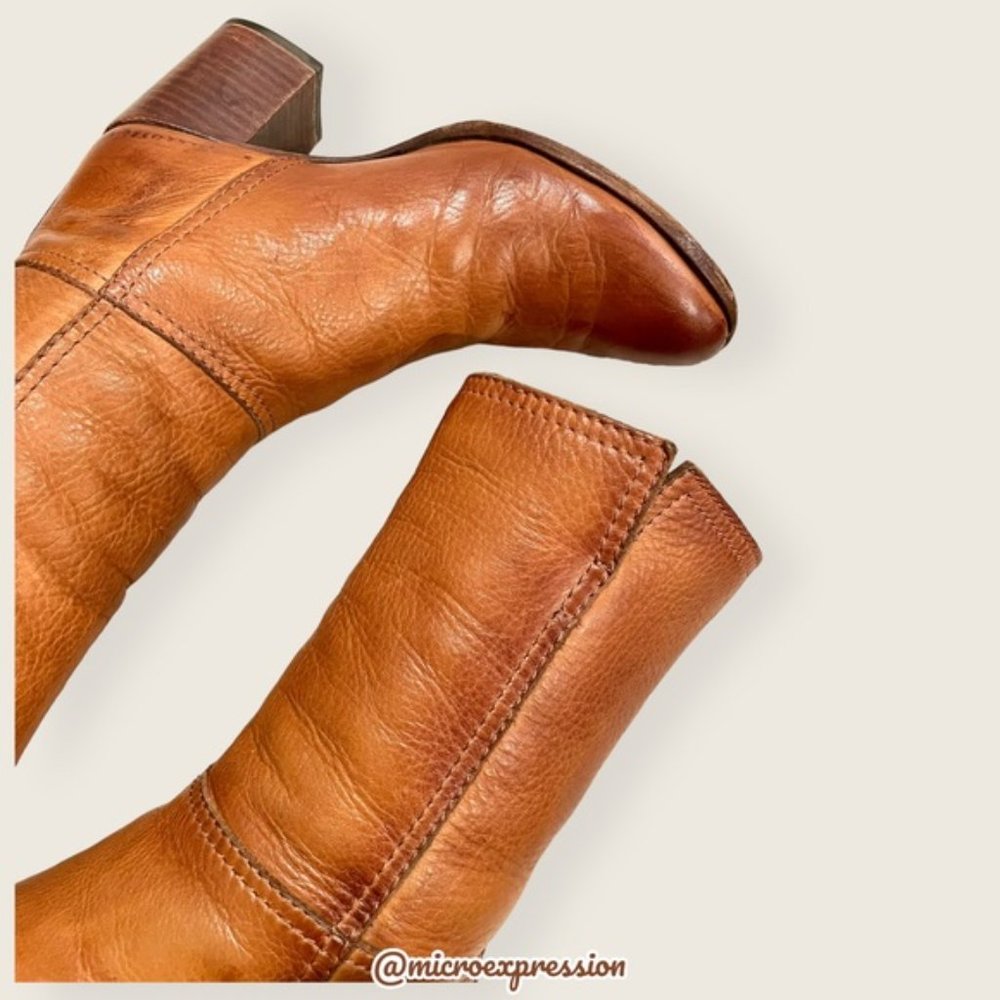 $399 Frye Nora Mid Calf Pull On Cognac Leather Heeled Fall/Winter Ankle Bootie - Picture 10 of 14